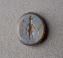 Anubis Amulet. Faience. 7th-1st c. BC Fayum, Egypt. David Askren, 1925. KM 23431