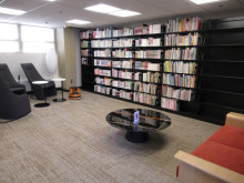photo of Tadoku Room bookshelves and chairs