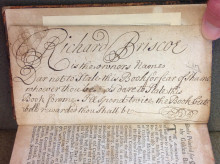 Flyleaf rhyme: "Richard Briscoe is the owner's name. Dare not to steal this Book for fear of shame. Whoever thou be, as dare to steal this book from me, I'll spend twice the book but well rewarded thou shall be."