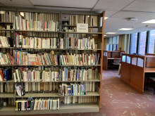 Photograph of new arrivals bookshelf at Asia Library