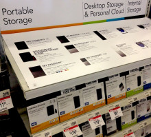 Store display of commercially-available external hard drives