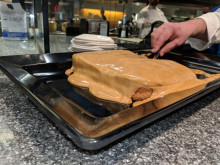 Rectangular "Rose Cake" with orange icing from Malinda Russell's A Domestic Cook Book