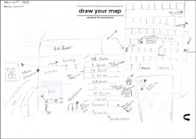 Student drawn map of the Hatcher Graduate Library.