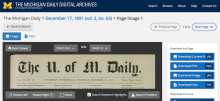 screenshot of michigan daily digital archive interface