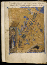 A full page illuminaton showing the Heavenly Ladder, representing monks, aided by angels, ascending the ladder towards Christ in Heaven. John Klimax (John Scholastikos), Scala Paradisi (The Heavenly Ladder). John Klimax (John Scholastikos), Liber ad Pastorem (To the Shepherd). Constantinople, the Hodegon Monastery, May 15, 1371 Parchment, 243 fols; 283-287 x 210-212 mm; Fol. 13v. 