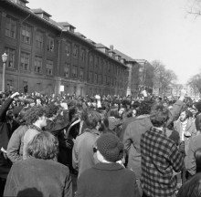 Student Demonstrators between Engineering Buildings, February 18, 1970