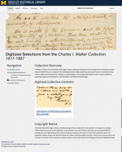 The newly improved collection main page for Digitized Selections from the Charles I. Walker Collection, 1817-1887 