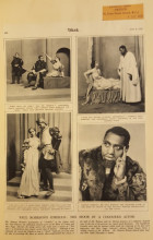 Newsclipping showing four photographs of Robeson (Othello) and Ashcroft (Desdemona) on stage. 