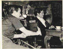 Orson Welles on set of Citizen Kane with camera visible